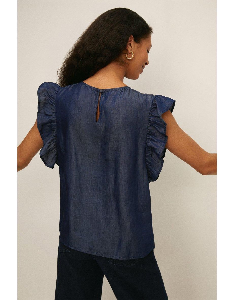Lightweight Denim And Lace Blouse - 2