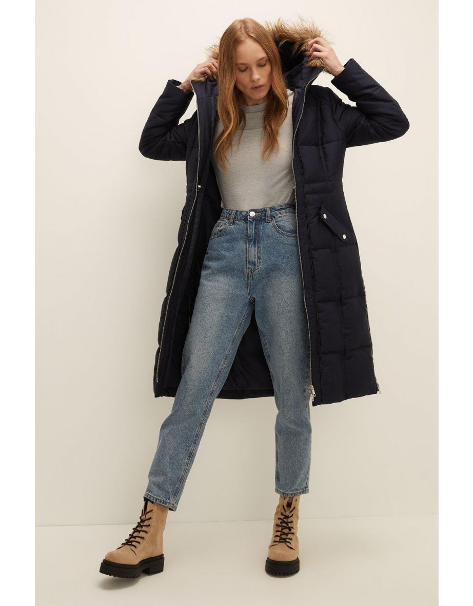 Pu Trimmed Cotton Sateen Maxi Coat