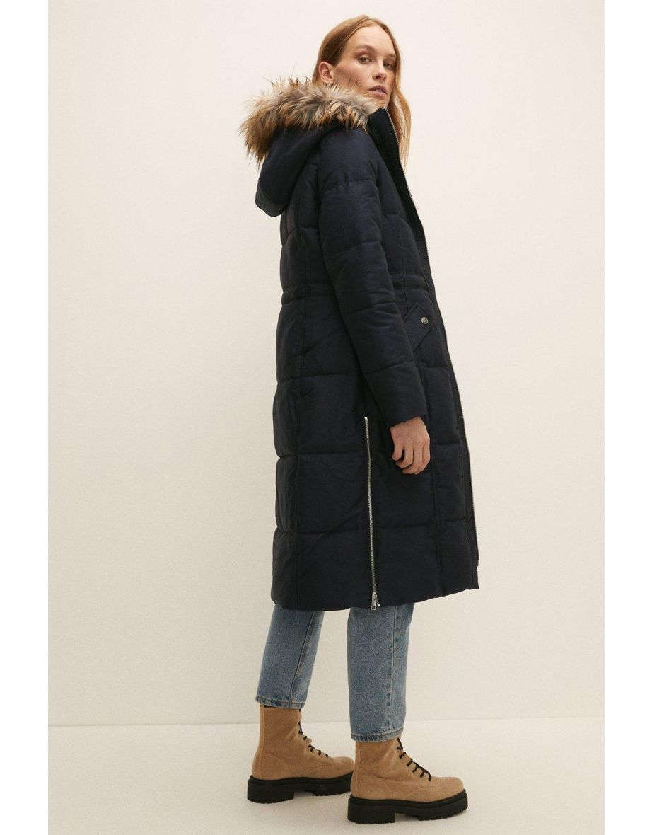 Pu Trimmed Cotton Sateen Maxi Coat - 2