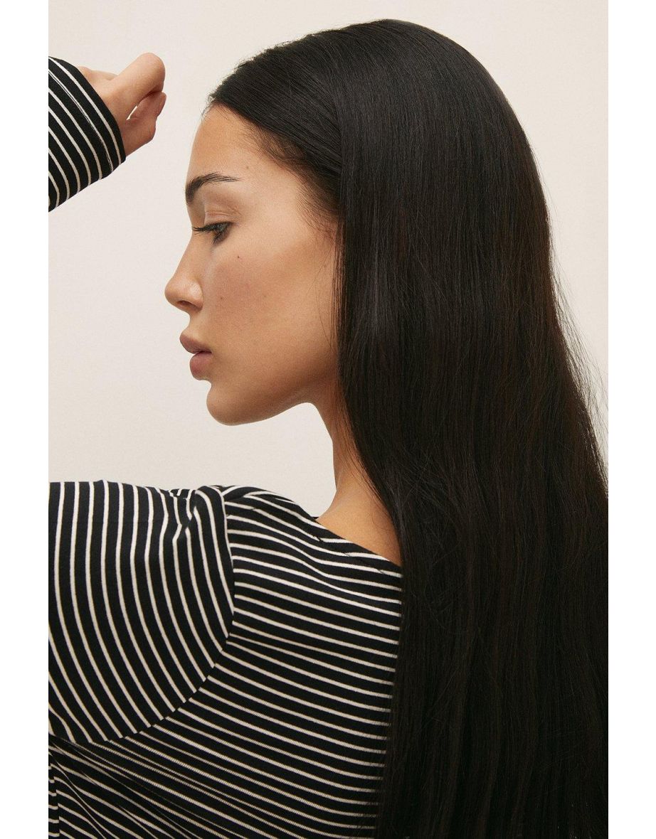 Jersey Stripe Slash Neck Long Sleeve Top