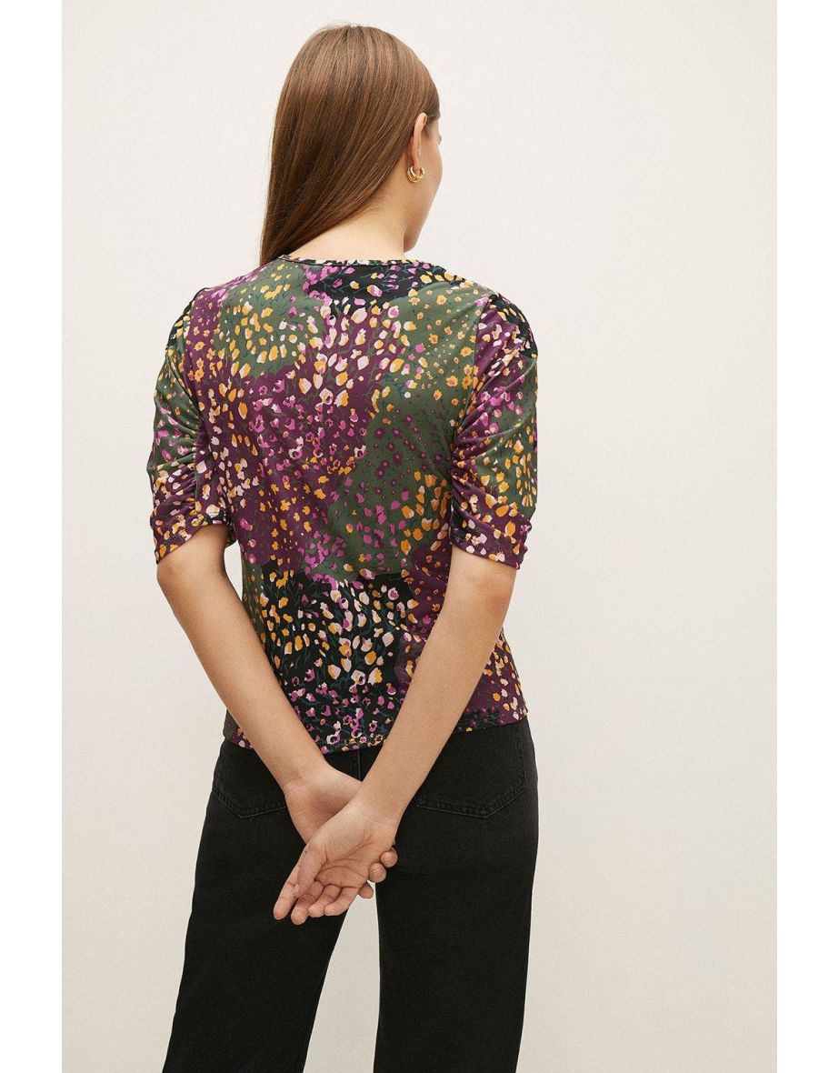 Slinky Jersey Floral Gathered Sleeve Top - 2