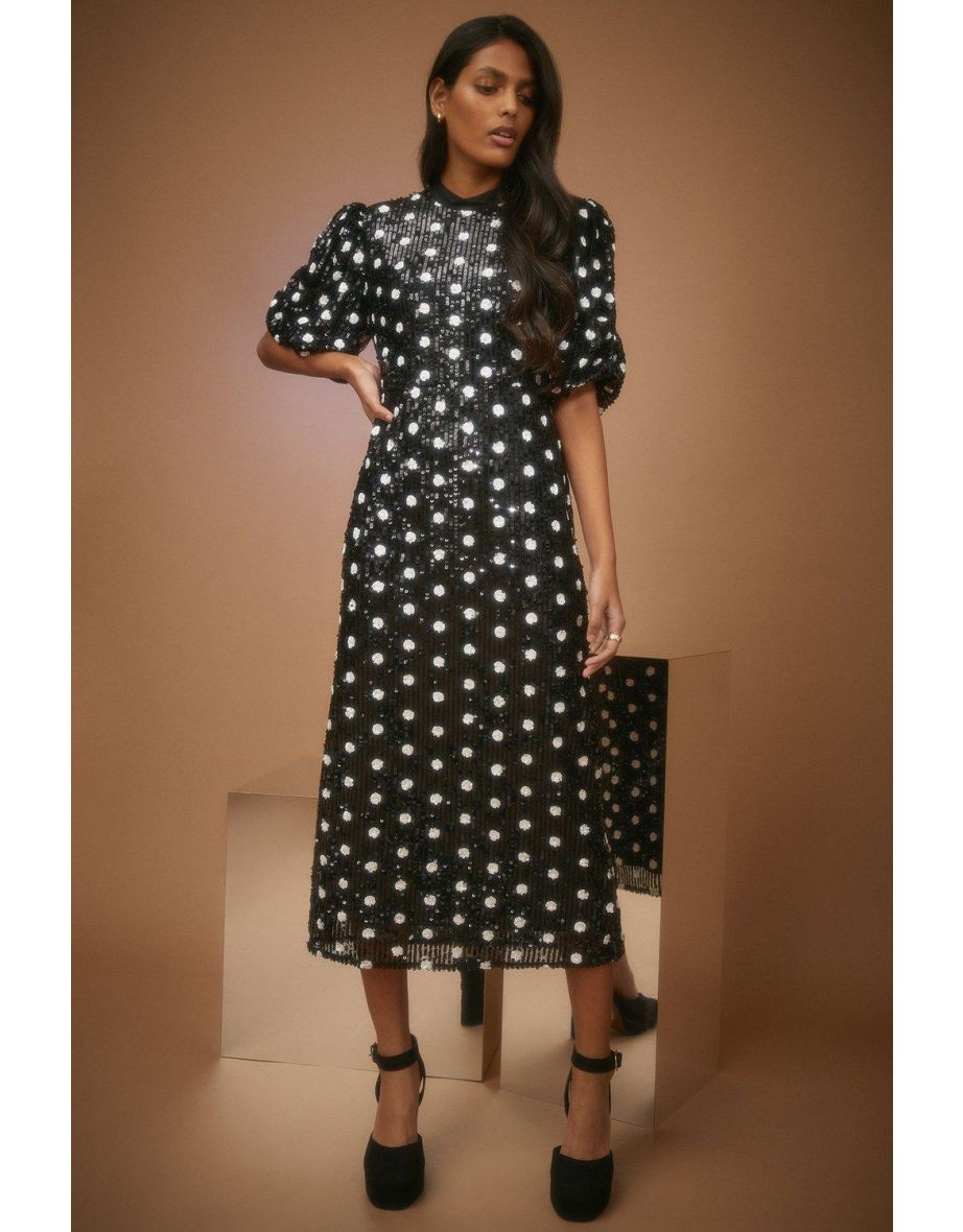 Polka dot sequin dress new arrivals