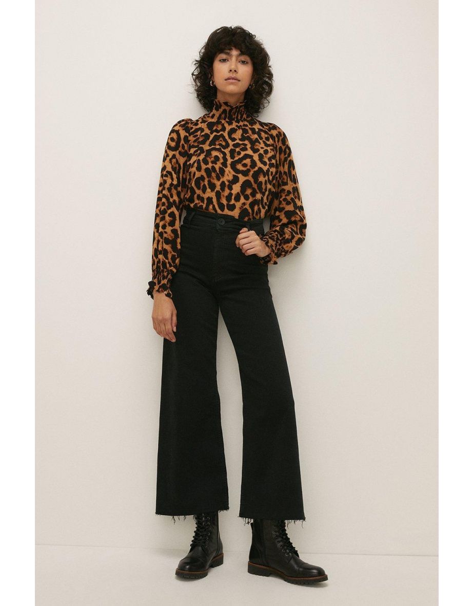 Animal Printed Shirred Neck Top