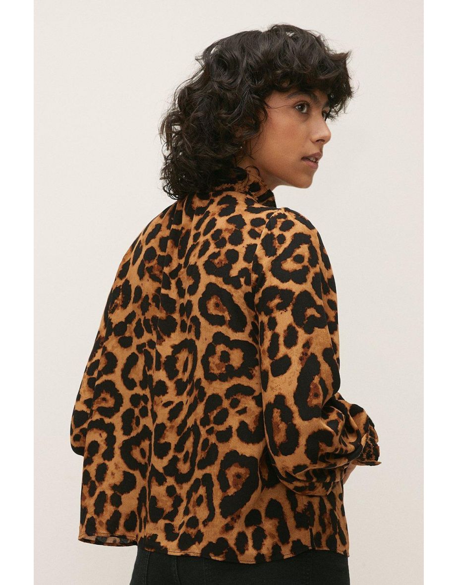 Animal Printed Shirred Neck Top - 2