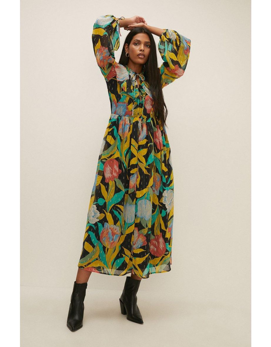 Frill neck midi dress shop
