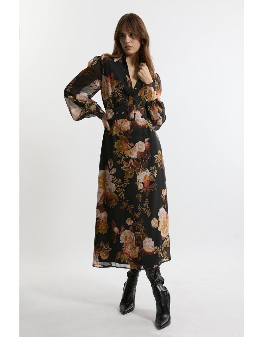 Shop Petite Floral Georgette Midaxi Shirt Dress Online in Bahrain VogaCloset