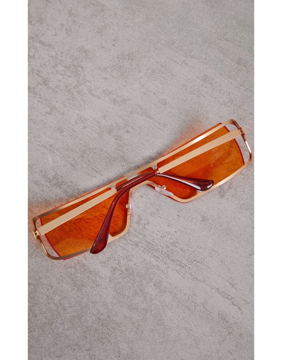 Orange Slim Metal Frame Sporty Visor Sunglasses - 2
