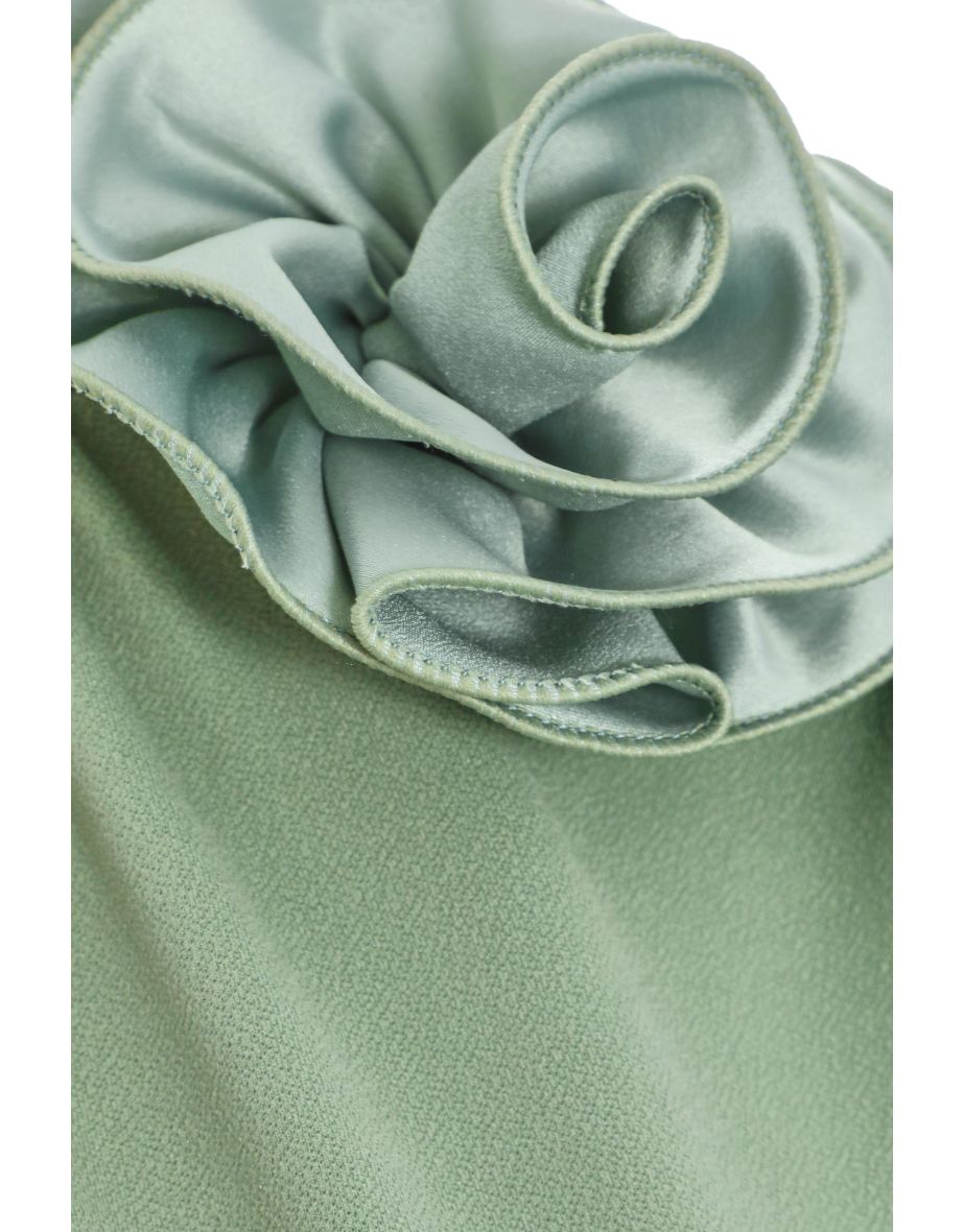 Petite Sage Green Corsage Dip Hem Midi Dress - 5