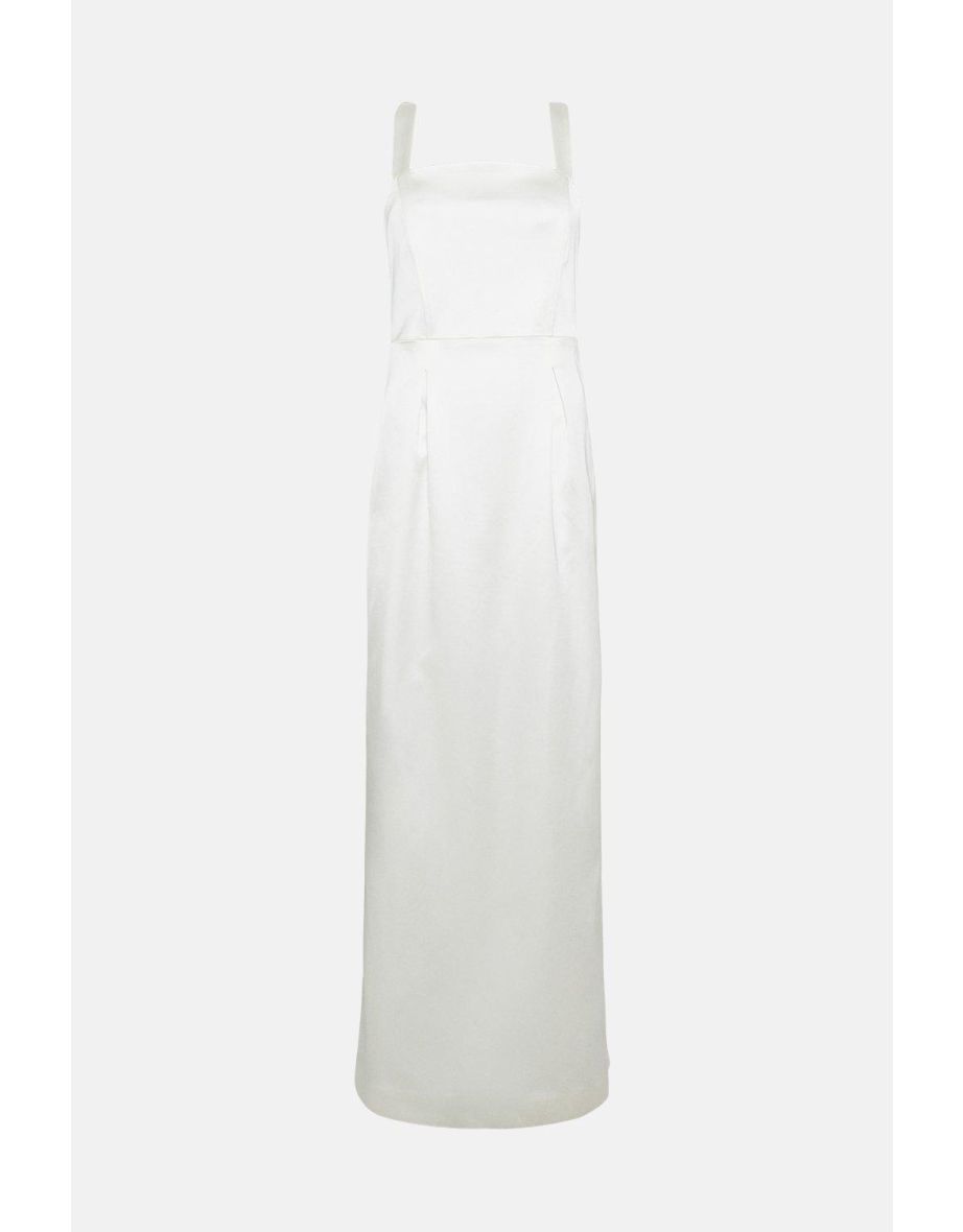 White Satin Column Maxi Bridal Dress - 3