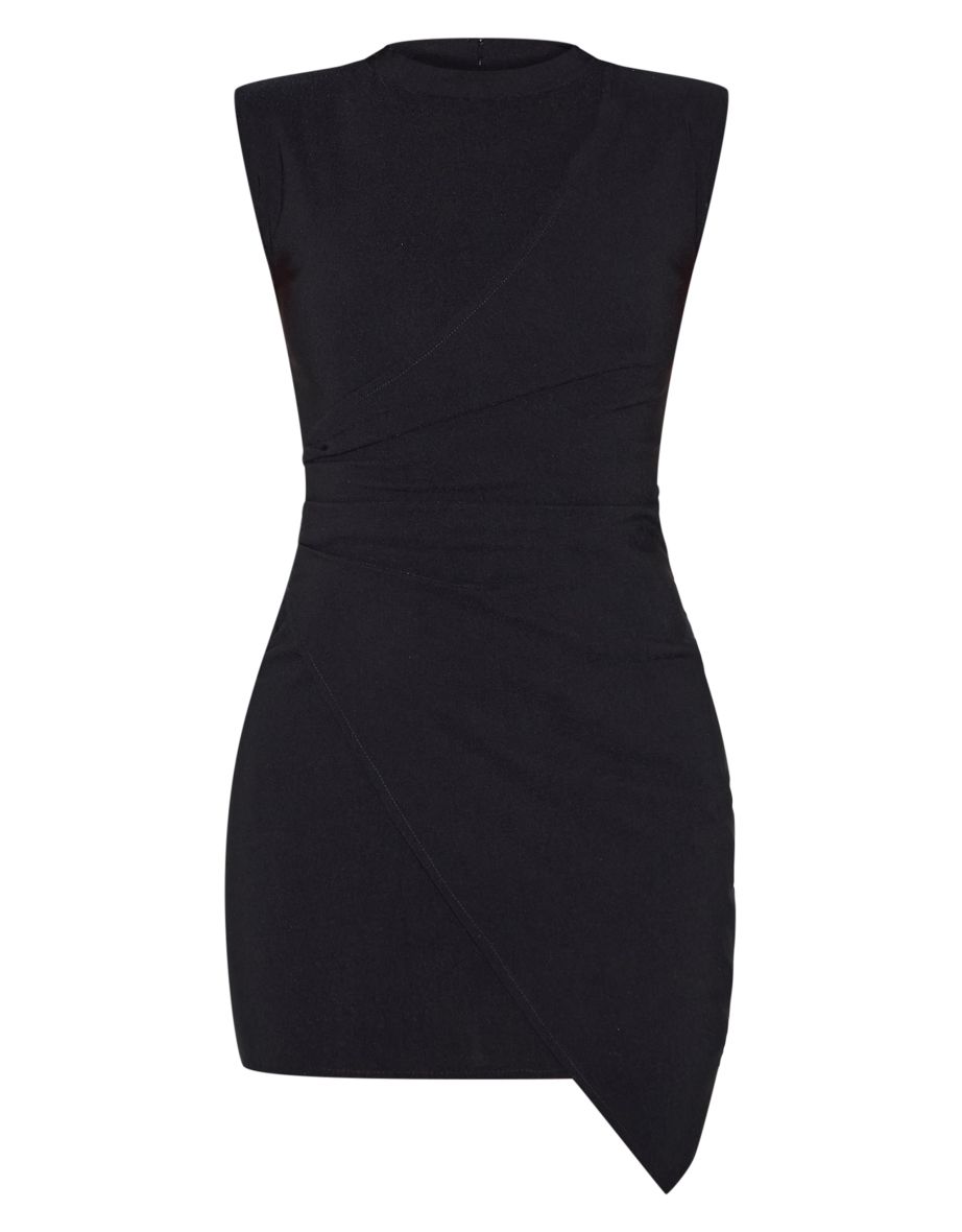 Black Structured Sleeveless Ruched Mini Dress - 4