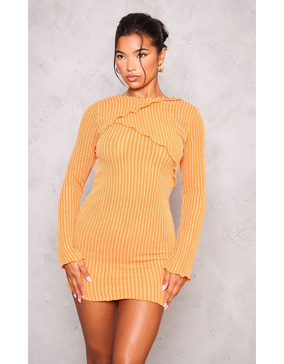 Orange long sleeve bodycon dress outlet