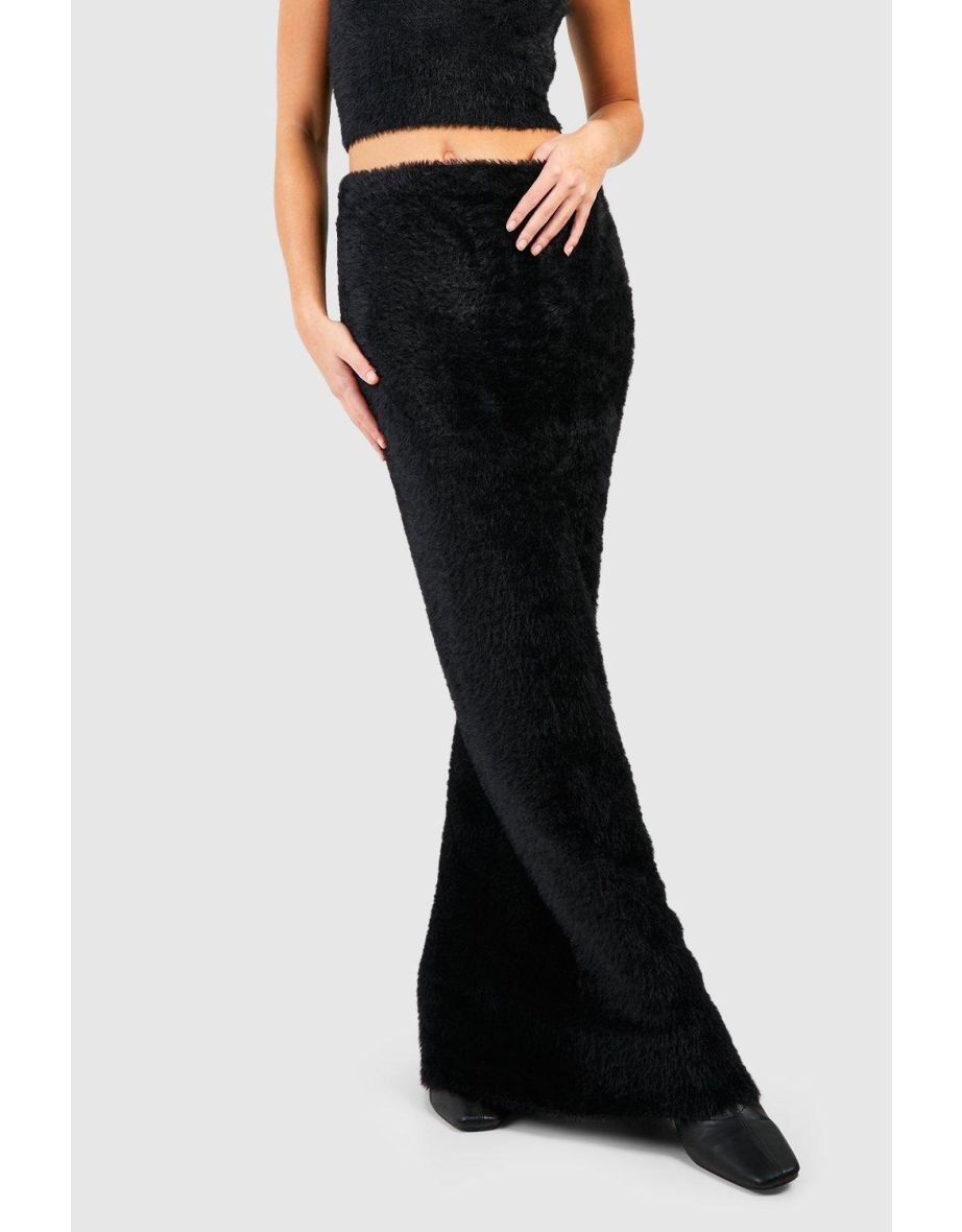 Fluffy Knit Maxi Skirt - black - 3