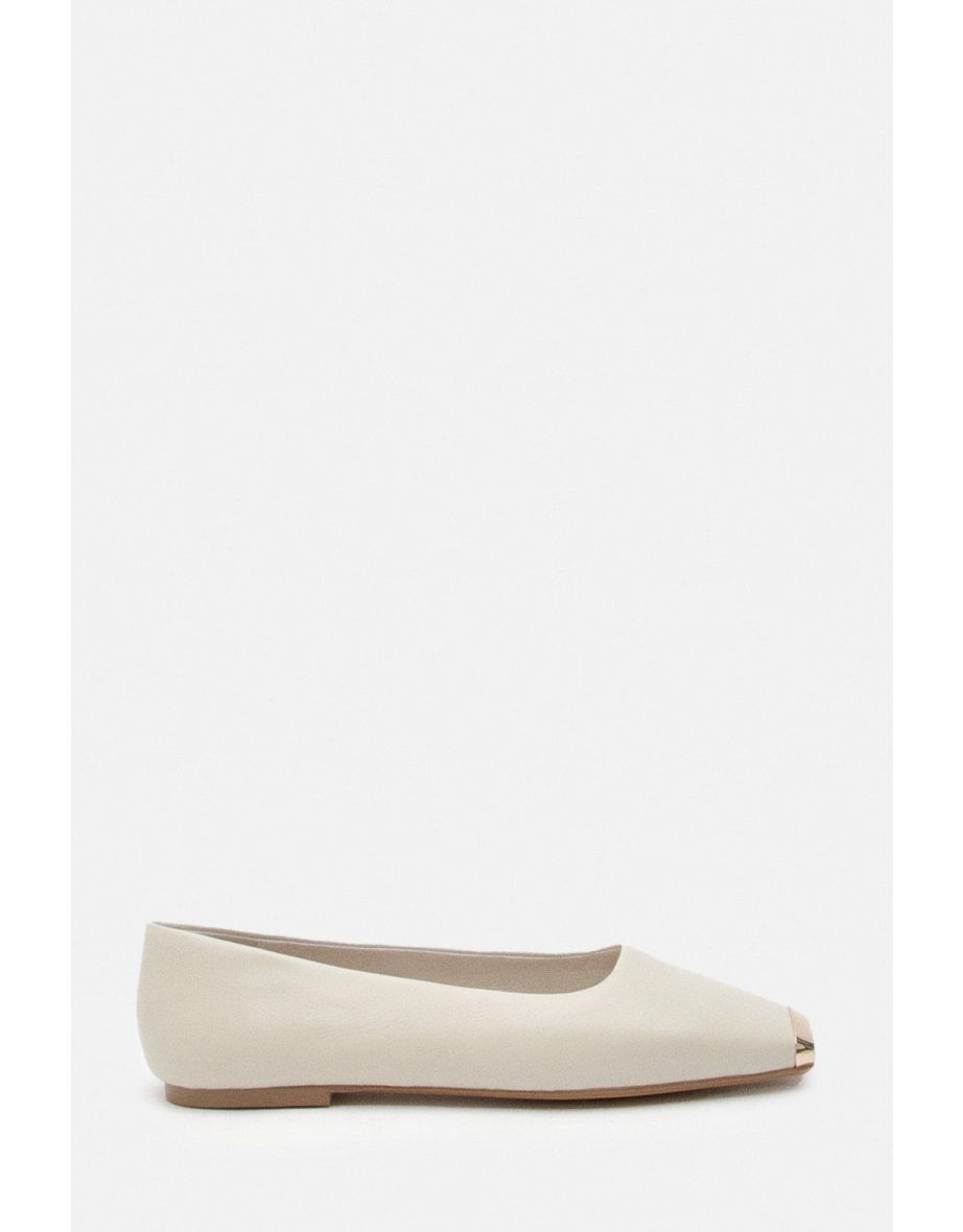 Leather Square Toe Ballerina With Metal Toe Cap - 3