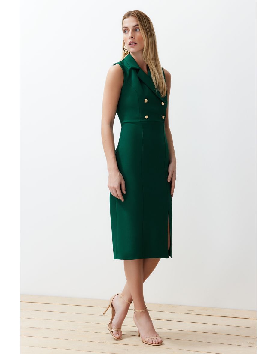Emerald Green Woven Midi Dress