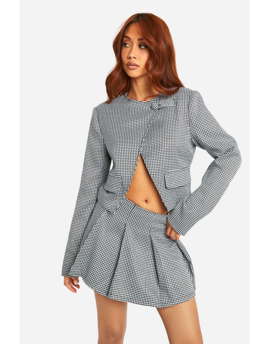 Tonal Mini Dogtooth Pleated Mini Skirt