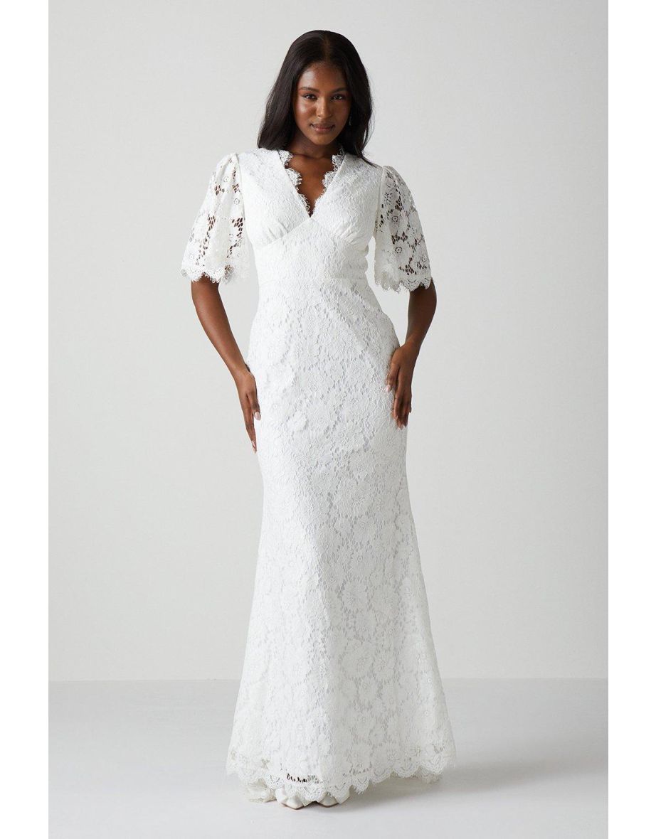 All Over Lace Angel Sleeve Fishtail Wedding Dress