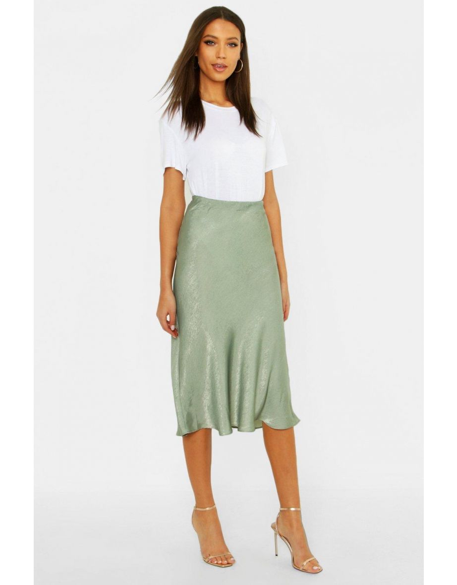 Tall Bias Cut Satin Midi Skirt - sage