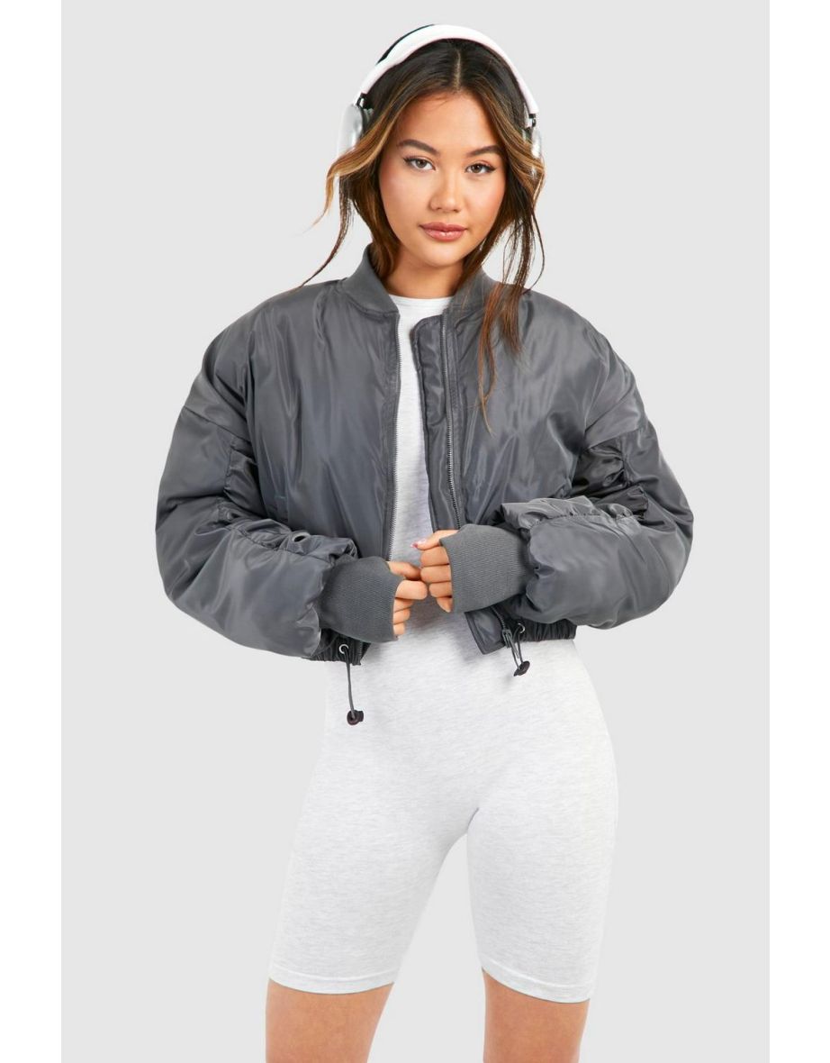Shop Toggle Detail Cropped Bomber Jacket dark grey Online in Qatar VogaCloset