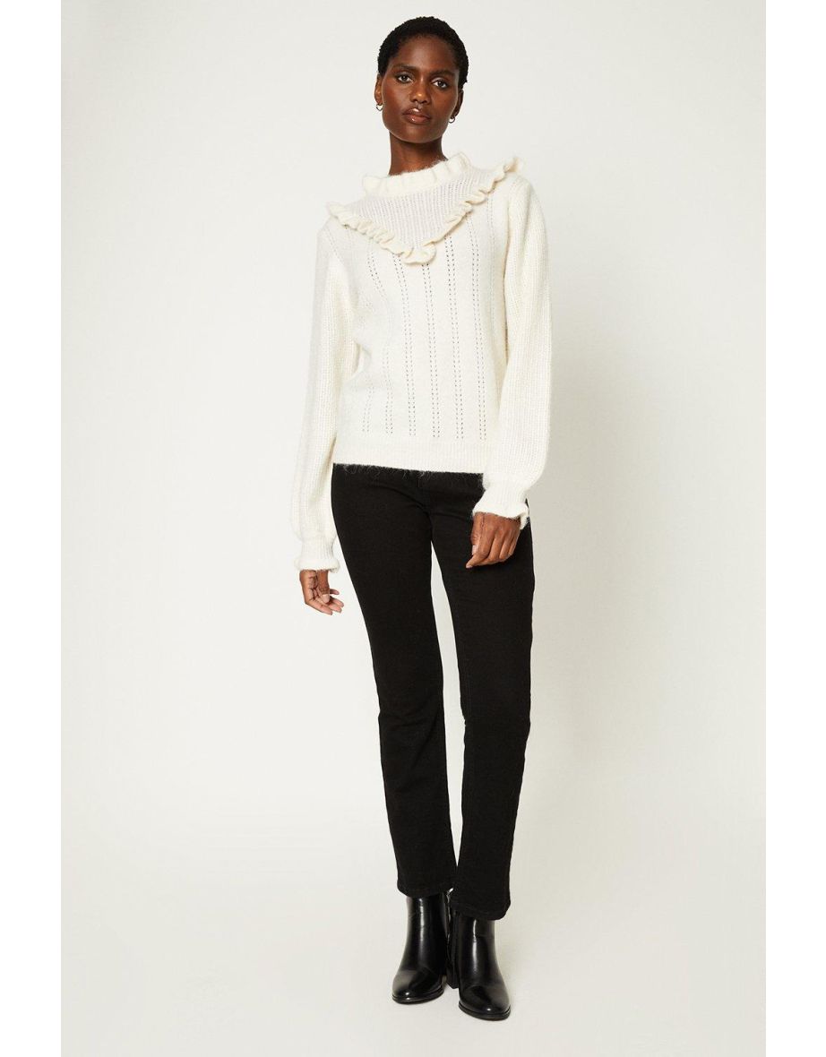 Shop V Frill And Pointelle Detail Knit Jumper Online in Bahrain VogaCloset