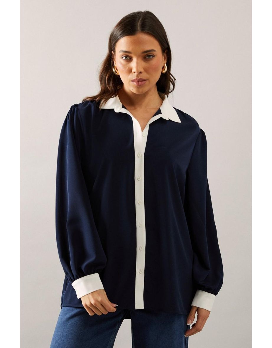 Petite Navy Button Up Shirt - 3