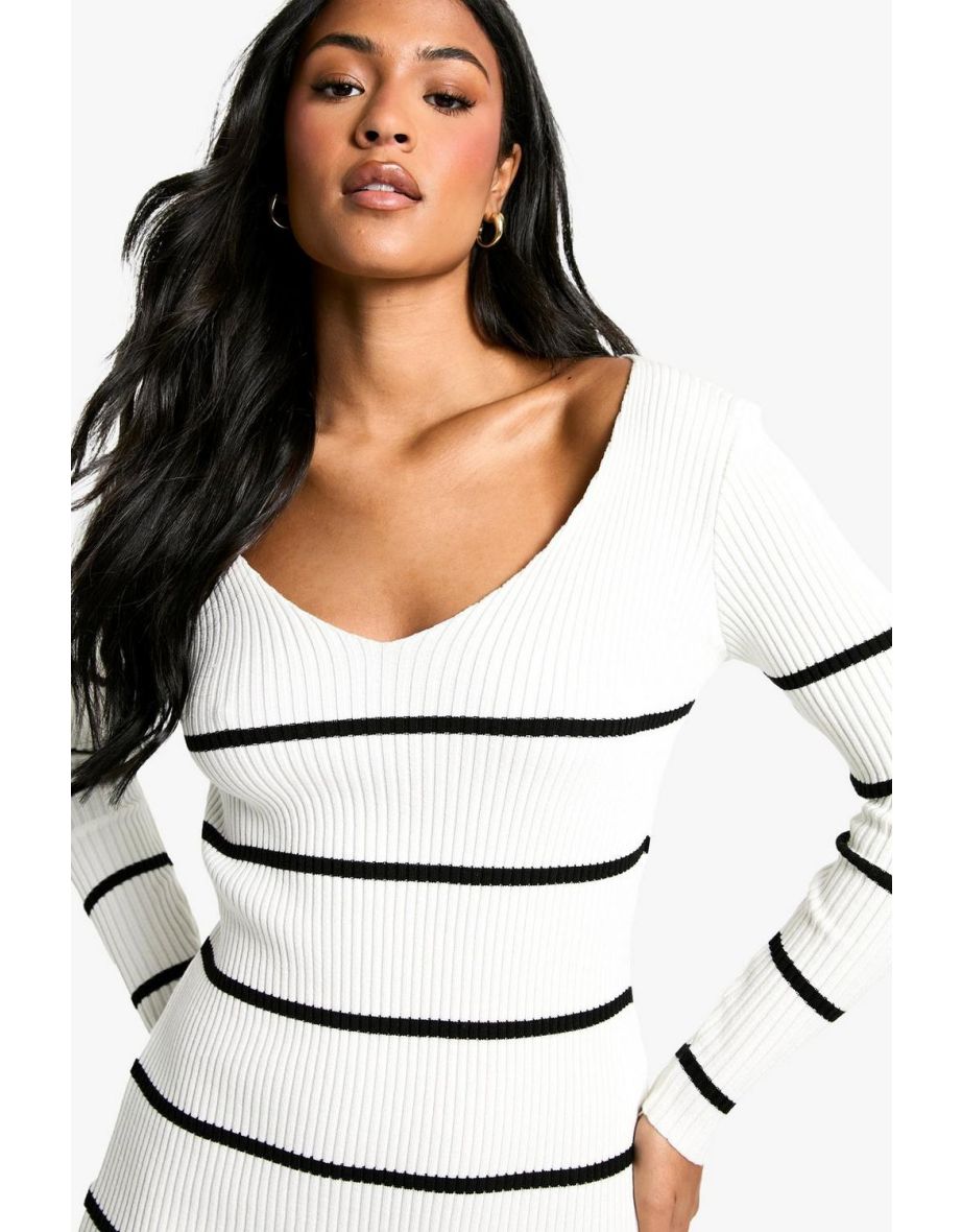 Tall Stripe Ribbed Knitted Maxi Dress - 3