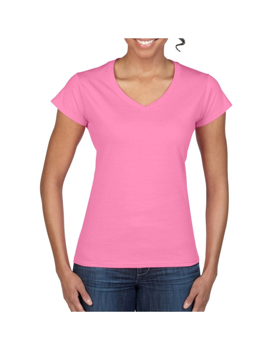 Gildan Ladies Soft Style Short Sleeve V-Neck T-Shirt - Azalea - 3
