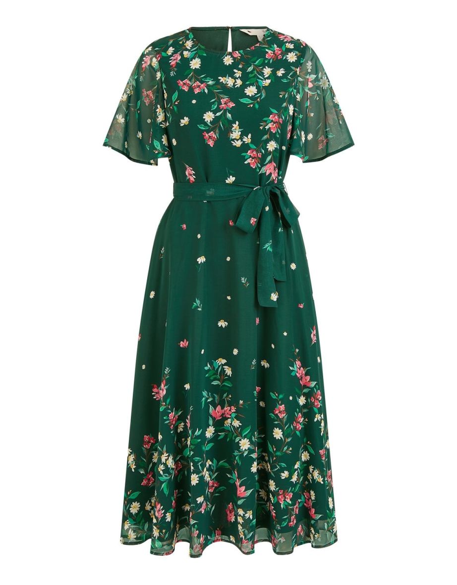 Yumi Green Daisy Mirror Placement Skater Dress With Angel Sleeves - 5