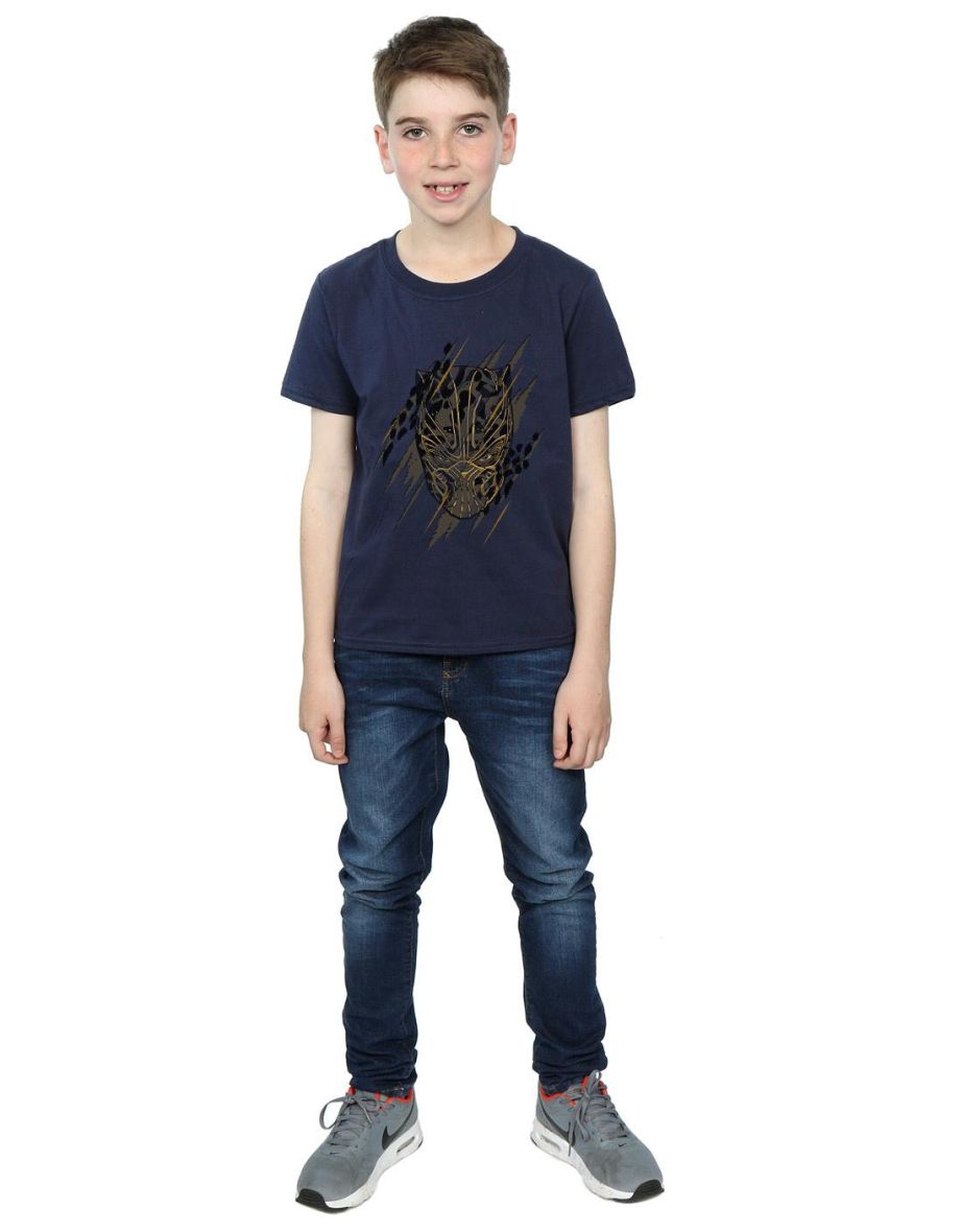 Marvel Boys Black Panther Gold Head T-Shirt - Navy Blue - 2