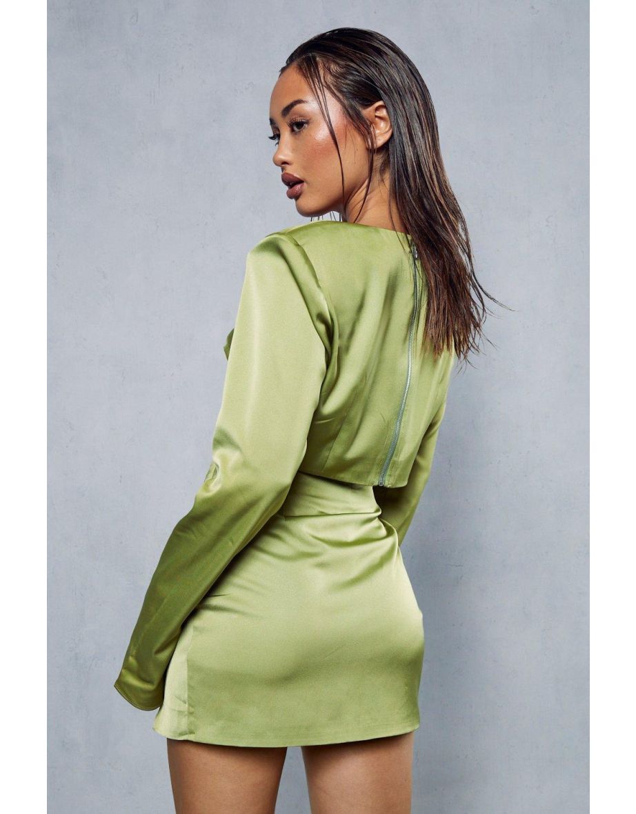 Premium Satin Shoulder Pad Split Skirt Co-ord - 3
