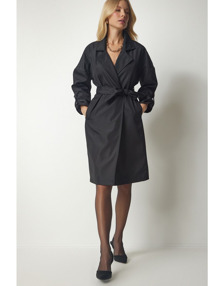 Women's Black Belted Seasonal Trench Coat