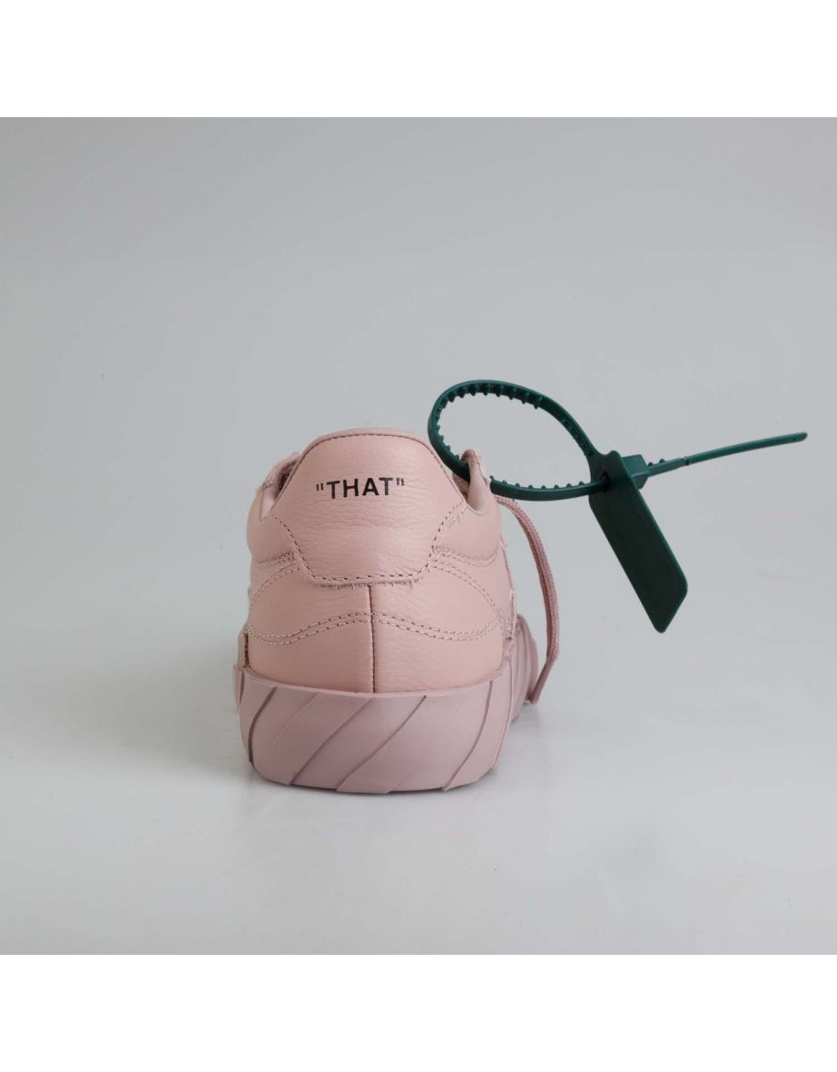 Women's Off White Low Vulcanized Calf Leather Trainers in Pink - 6