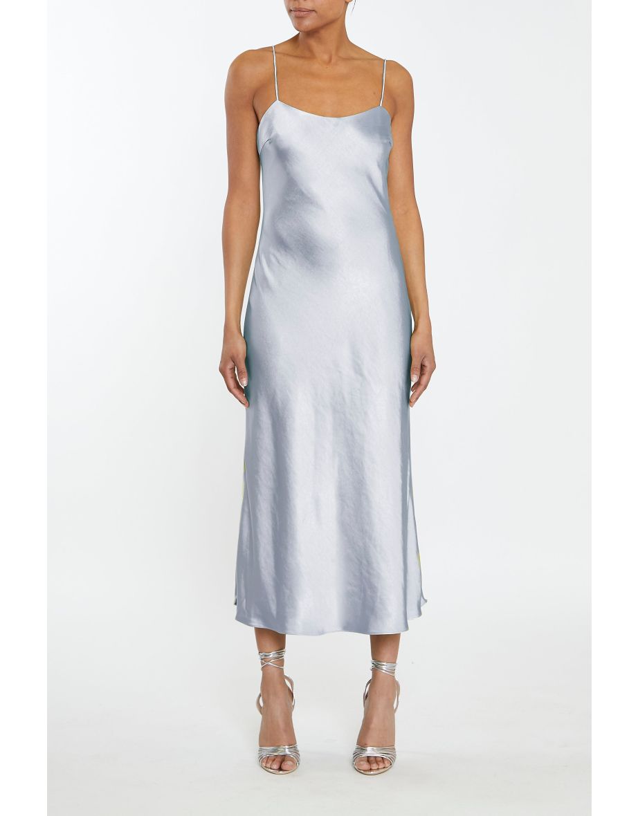 Delphine Icy Blue Midi Satin Slip Dress