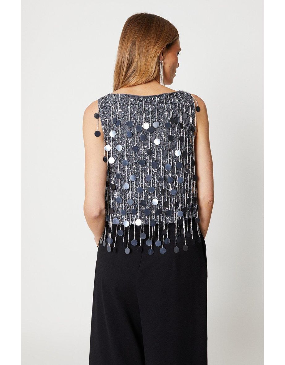 Embellished Tassel Sequin Top - 2