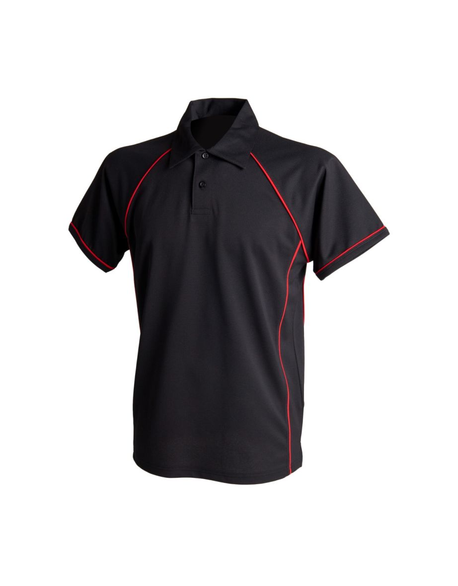Finden & Hales Mens Piped Performance Sports Polo Shirt - Black/Red