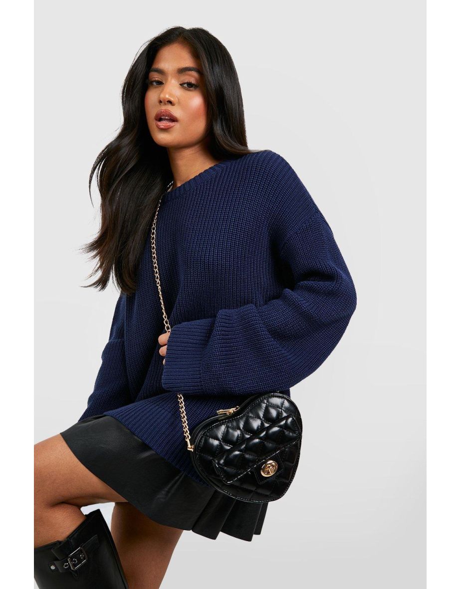Quilted Heart Crossbody Bag - black