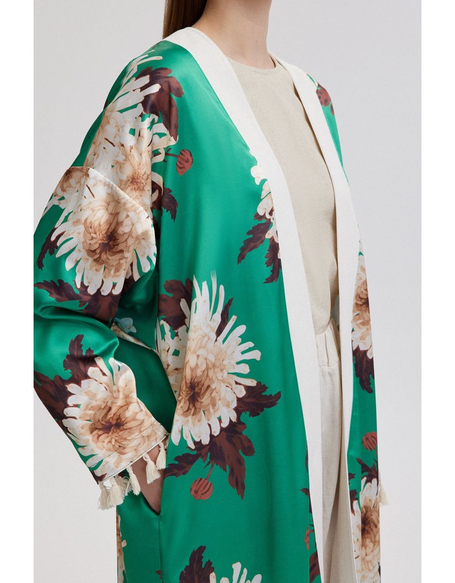 FLORAL PATTERNED FRINGE DETAILED KIMONO - 4
