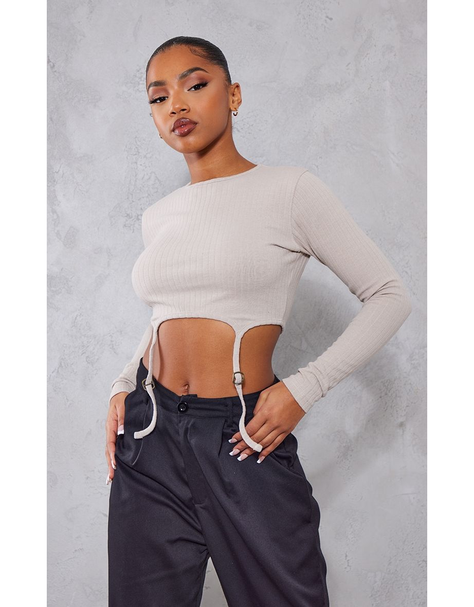 Sand Jumbo Rib Stirrup Crop Top