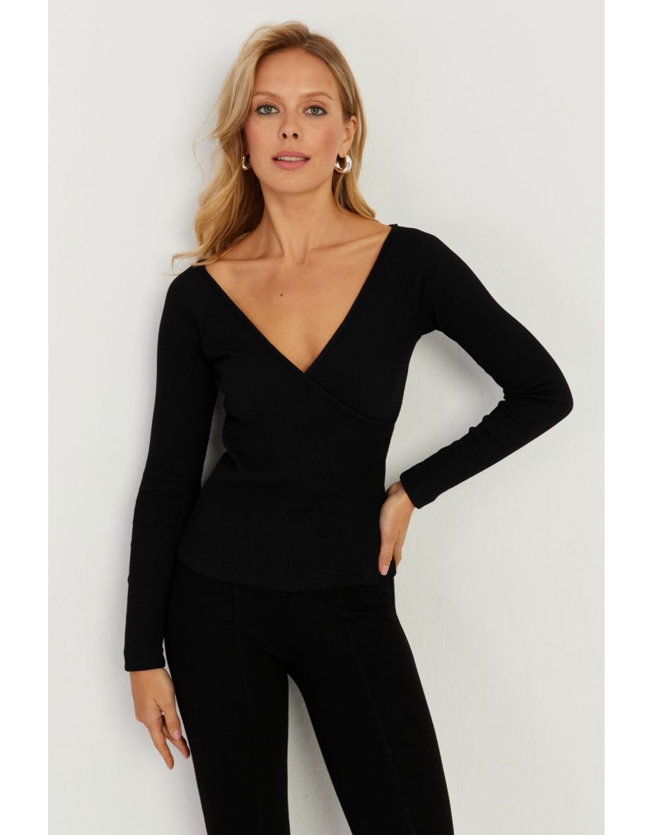 Women's Black Double Breasted Camisole Blouse - 5