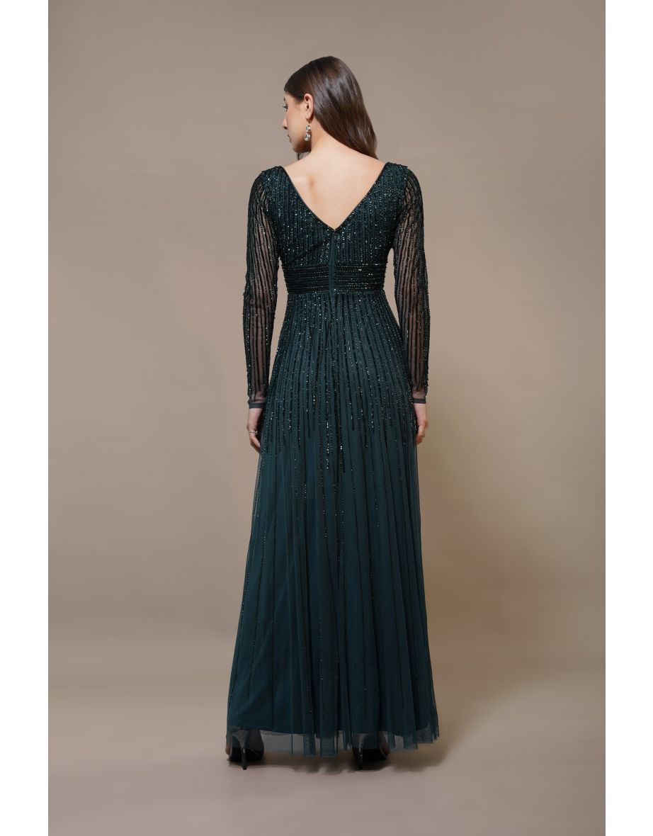Laura Embellished Maxi Dress in Emerald Green - 4