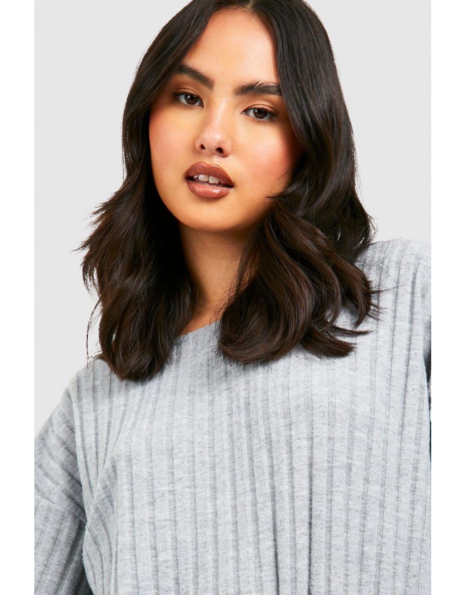 Brushed Jumbo Rib Long Sleeve Slouch Top - ash grey - 3