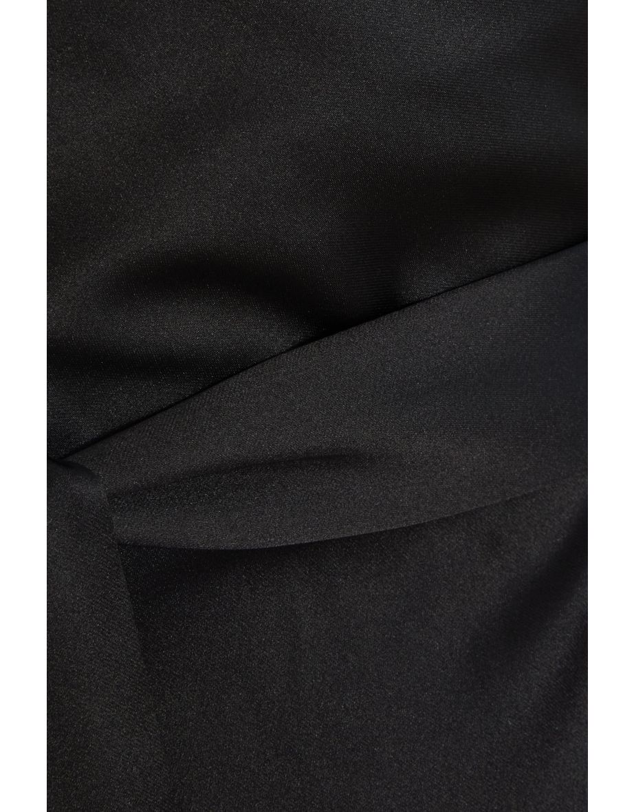 Black Satin Wrap Dress - 5