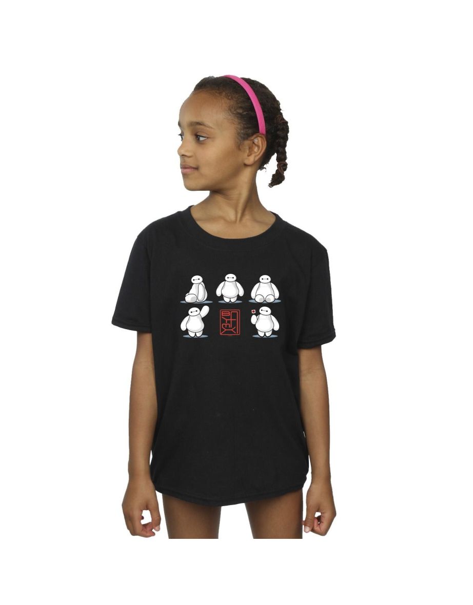 Disney Girls Big Hero 6 Baymax Many Poses Cotton T-Shirt - Black