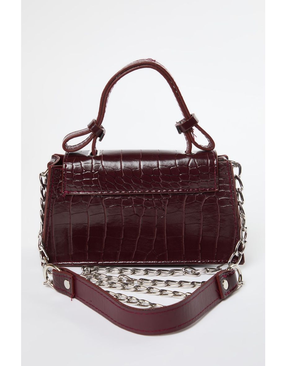 Claret Red Textured Crossbody Women's Mini City Bag - 5