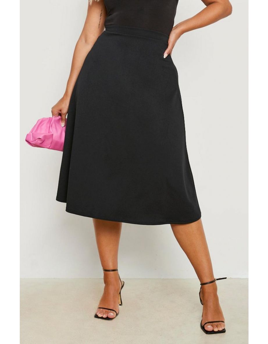 Plus Scuba Crepe Midi Skater Skirt - black - 3