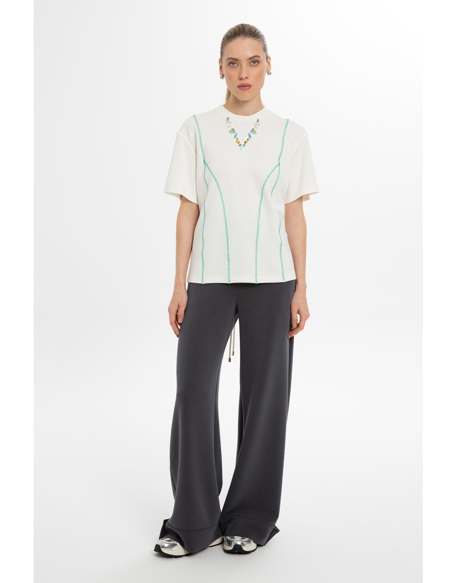 Ecru T-Shirt with Lace-Up Back