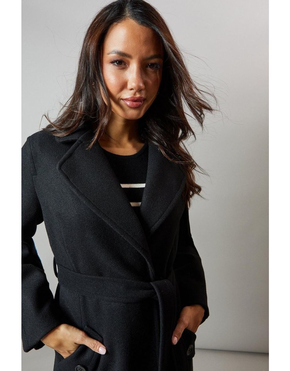 Relaxed Belted Wrap Coat - black - 3