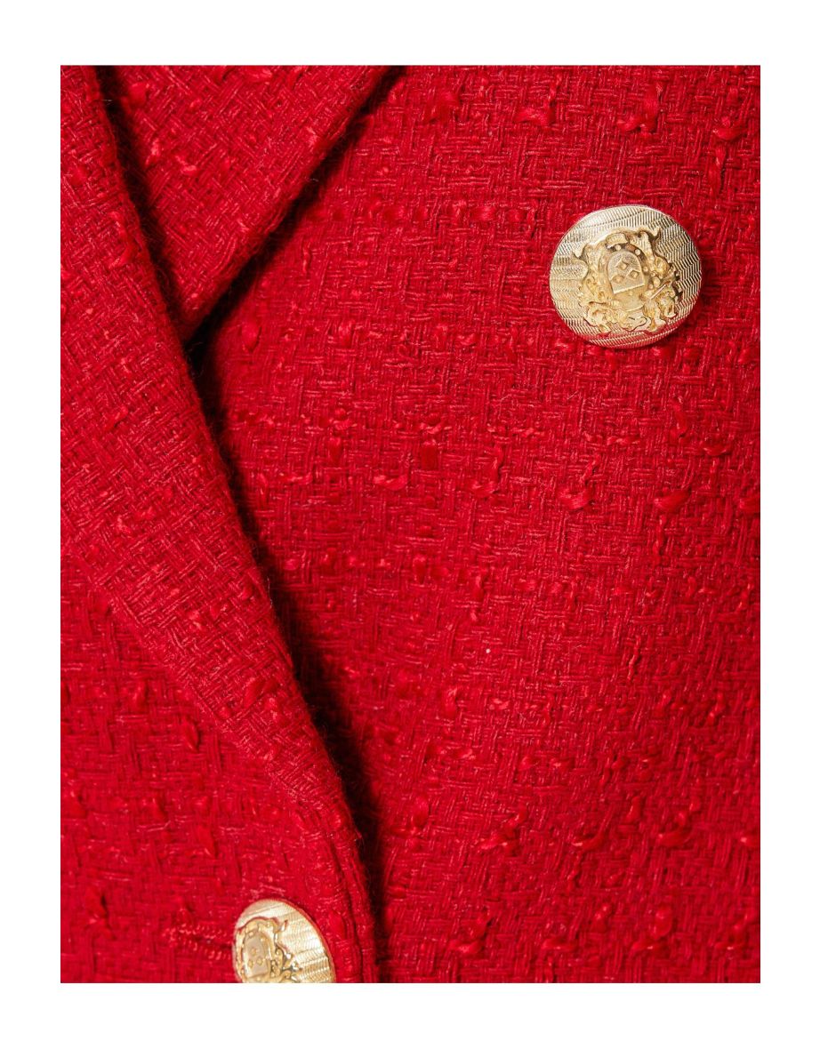 Short Tweed Blazer Jacket Double Breasted Reverse Collar - 5