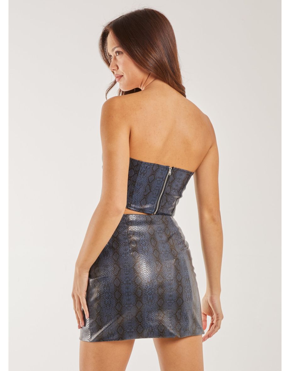 PU Snake Print Bandeau Top - 4