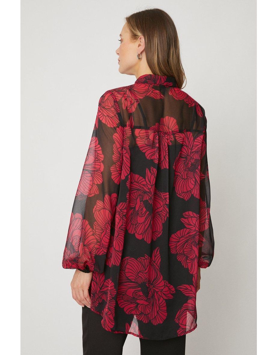 Pink Floral High Low Shirt - 2