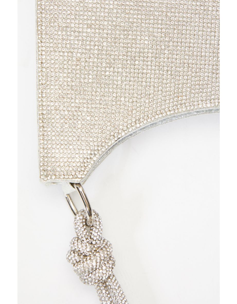 Silver Diamante Knot Shoulder Bag - 4